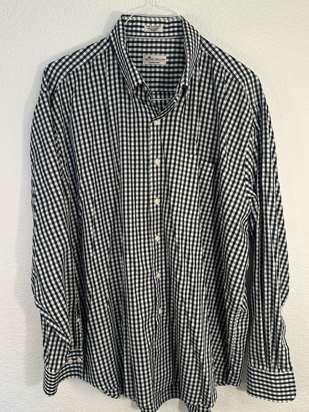 Peter Millar Crown Soft Button Down Shirt Men’s XXL Black White Gingham Cotton